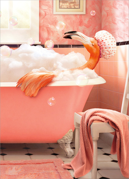 flamingo bubble bath birthday card