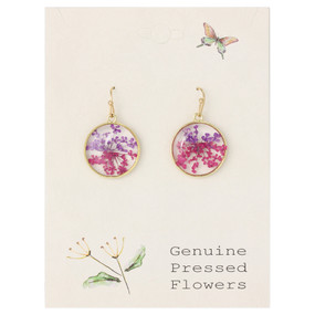 pink purple dried flower earrings