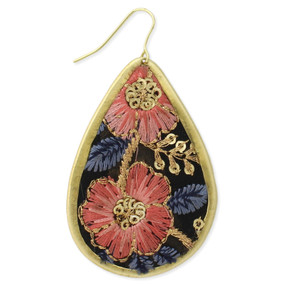 vintage pink blue embroidered earrings