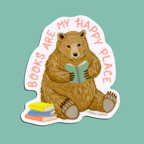 books are my happy place bear sticker