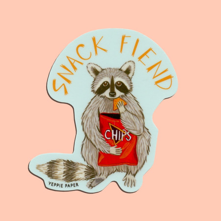 snack fiend raccoon sticker