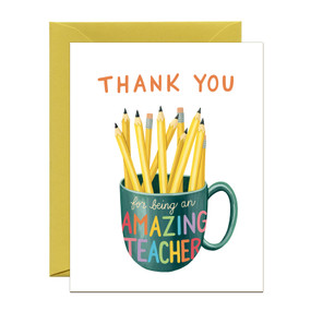 pencils & mug teacher card