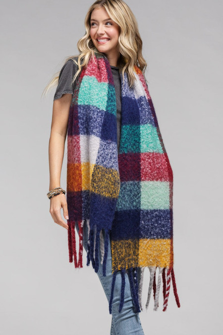 multi colored brushed plaid oblong scarf 