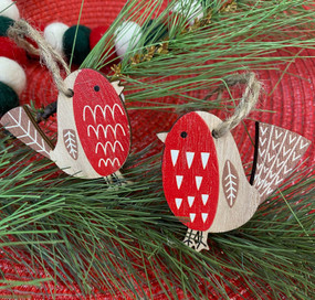 mini wood scandi bird ornament  