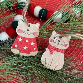 mini wood cat ornament  
