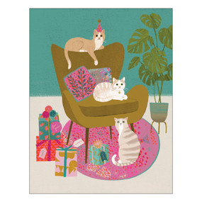 cats on chair birthday card