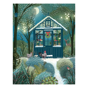 snowy greenhouse holiday card