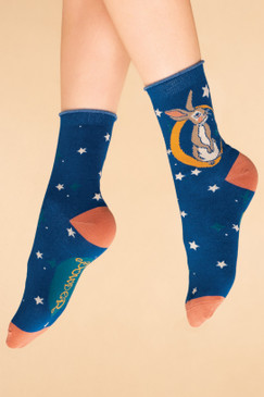bedtime bunny ankle socks navy