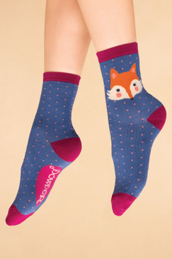 cheeky fox face ankle socks denim