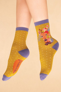 doe with toadstools ankle socks mustard