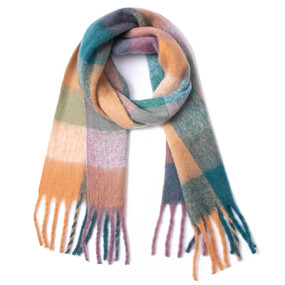 plaid fringe trim winter scarf