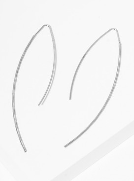 hammered metal curved wire hook earrings - silver
