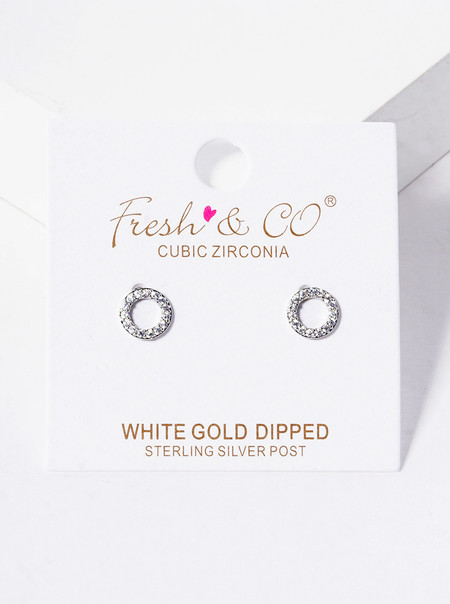white gold dipped pave circle post earrings