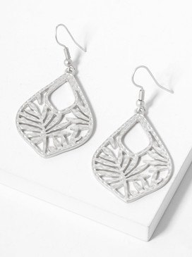 hammered metal nature dangle earrings - silver