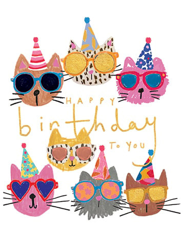 cats in glasses birthday card
