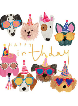 dogs in glasses birthday card