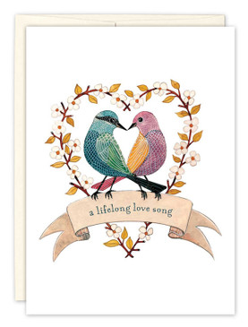 two birds in heart wedding card
