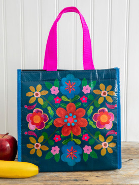 navy folk floral insulated lunch bag