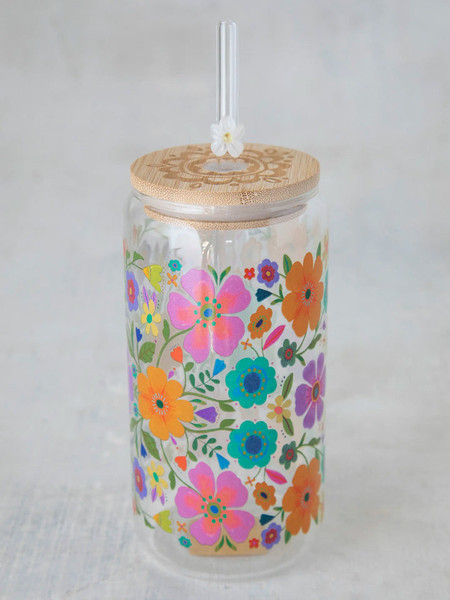 folk flower glass tumbler