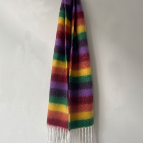 striped fringed plaid scarf