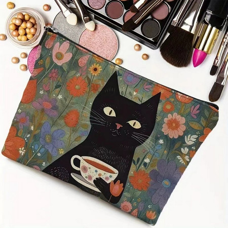 retro cat cosmetic bag