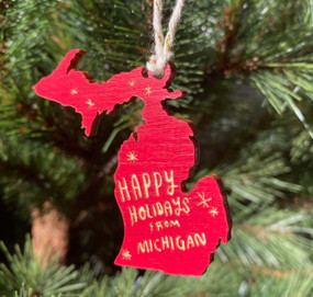 happy holidays from michigan ornament - small