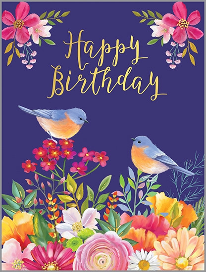 bluebirds and flowers birthday card