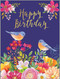 bluebirds and flowers birthday card