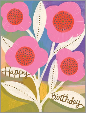 painted pink flowers birthday card