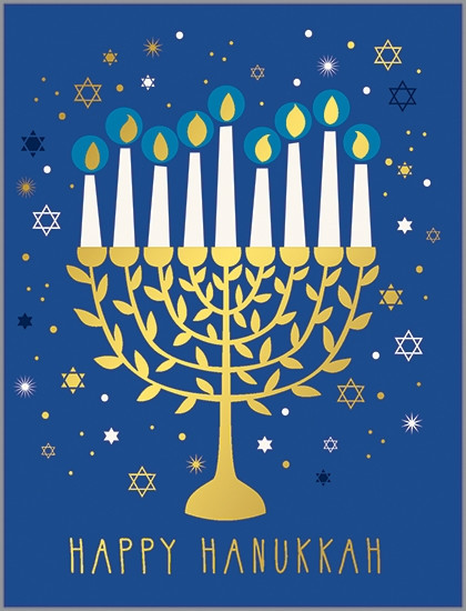 gold menorah hanukkah card