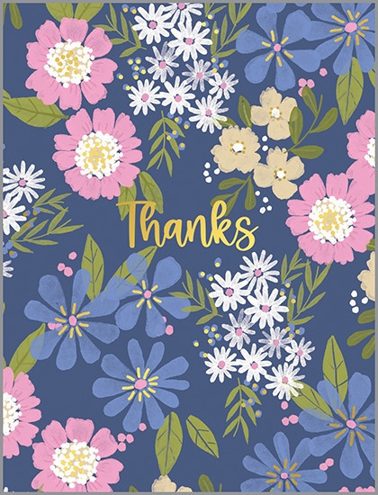 floral on navy thank you card