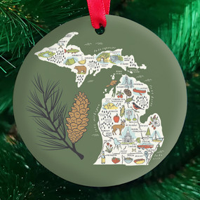 illustrated michigan map ornament