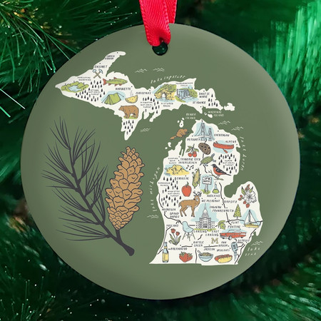 illustrated michigan map ornament