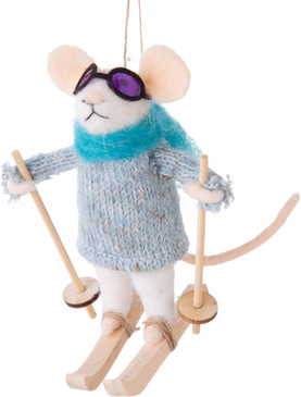 felt mouse skier ornament