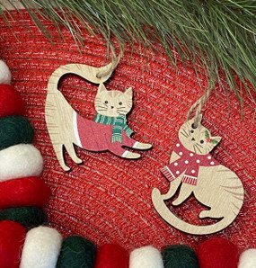 painted wood cat ornament (assorted)