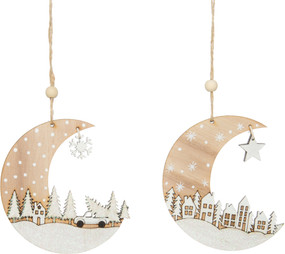 glittered wood moon ornament