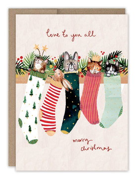 animals in stockings boxed holiday cards