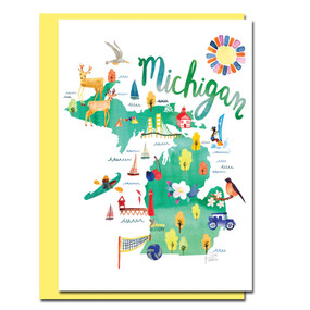 watercolor michigan map greeting card