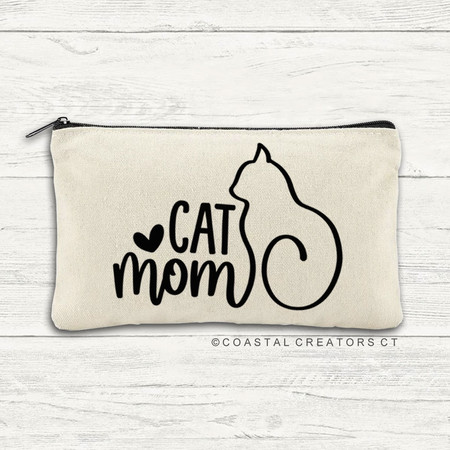 cat mom canvas zipper pouch