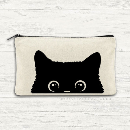 peeking cat canvas zipper pouch