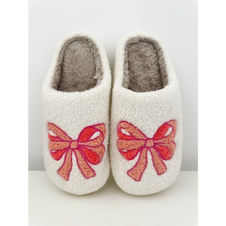 fuzzy luxe bow slippers