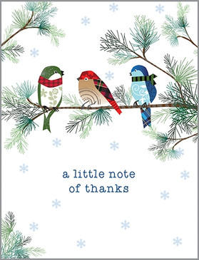 winter birds and pine thank you card