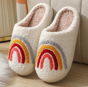 soft plush rainbow slippers