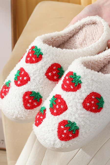 soft plush strawberry slippers