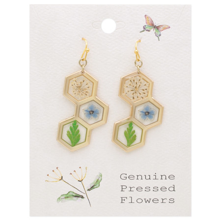 honey comb dried flower earrings