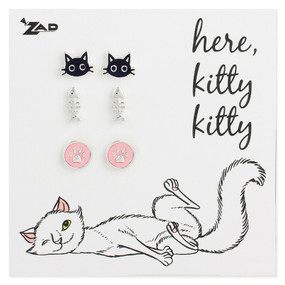 enamel cat post earrings set