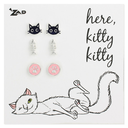 enamel cat post earrings set