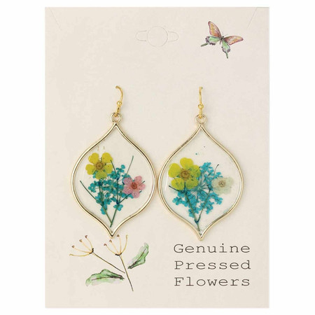 yellow pink dried flower earrings