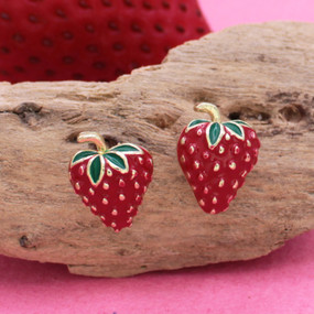 red strawberry post earrings