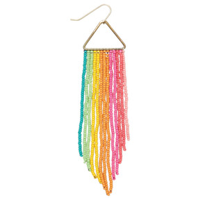 spring rainbow bead fringe earrings